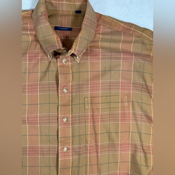 Men's XXL Burberry London Plaid Button-Down Shirt Brown and Orange Novacheck - Picture 9 of 10